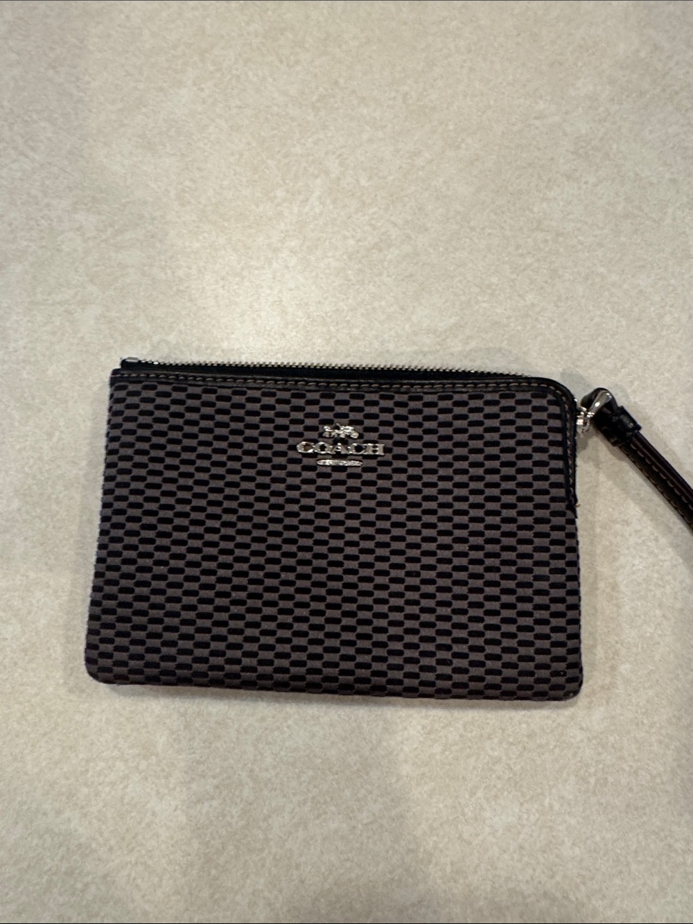 Coach Black Patterned Wristlet Card Case with Silver Logo